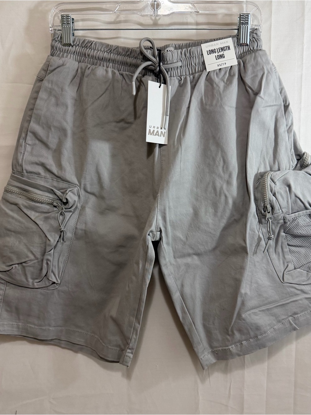Urban Man Long Length Elastic Waist with Drawstring Tan Cargo Shorts
